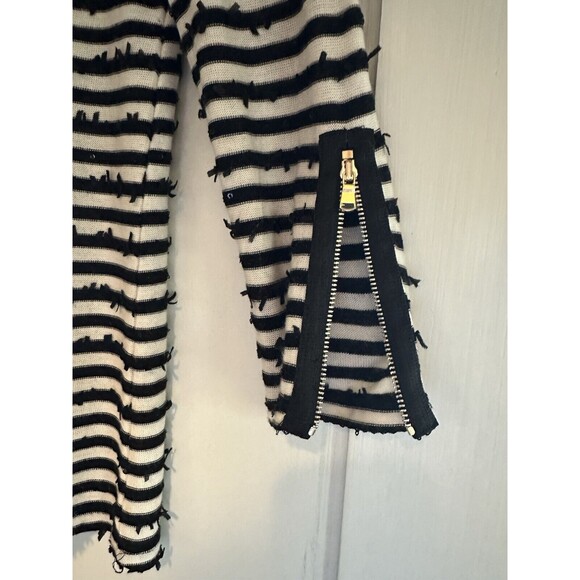 Ann Taylor Womens Knit Sweater Size XS Black White Striped Scoop Neck Sequins - Picture 4 of 9
